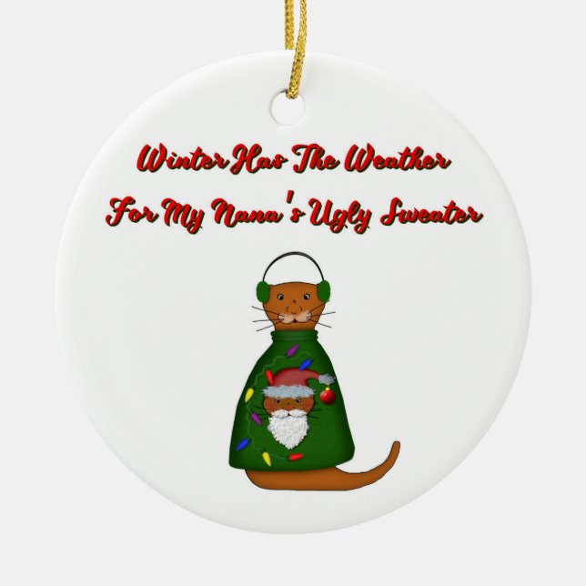 Oliver The Otter in Nanas hässlichem Pullover mit  Keramik Ornament (Vorne)