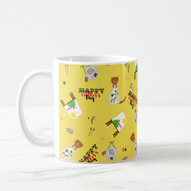 Oliver The Otter Mother Day Pattern auf gelb Kaffeetasse (Links)