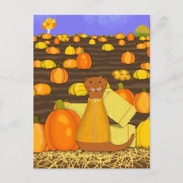 Oliver The Otter Picks a Pumpkin Postkarte (Vorderseite)