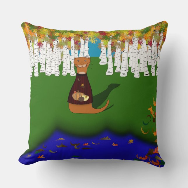 Oliver The Otter River Wolf Herbstpolyester Kissen (Vorderseite)