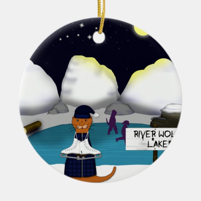 Oliver The Otter Skate am Fluss Keramik Ornament (Vorne)
