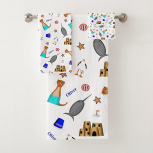 Oliver The Otter Summer Beach Vacation Pattern Badhandtuch Set