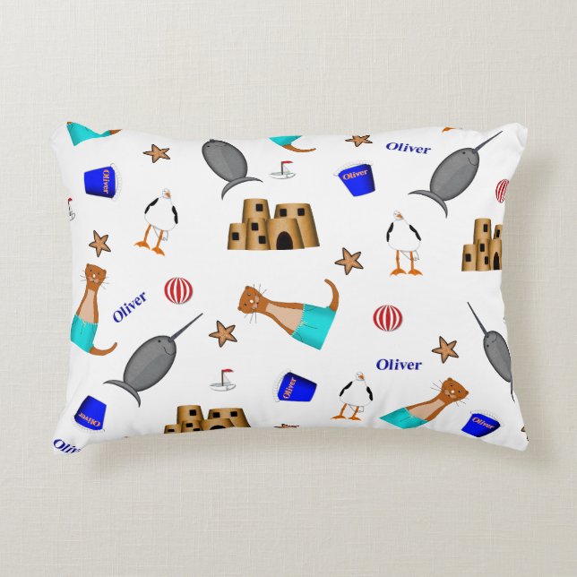 Oliver The Otter Summer Beach Vacation Pattern Dekokissen (Vorderseite)