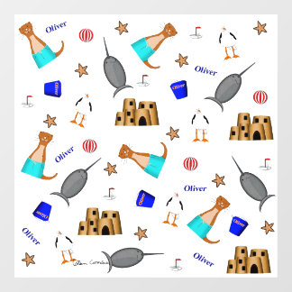 Oliver The Otter Summer Beach Vacation Pattern Fensteraufkleber