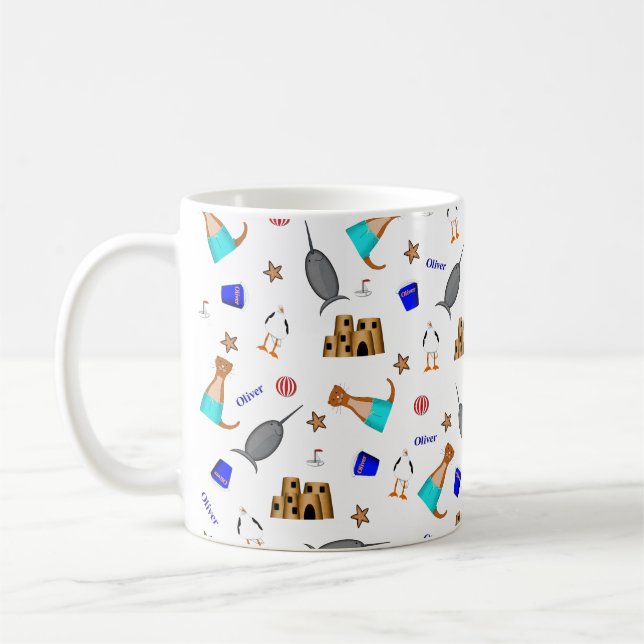 Oliver The Otter Summer Beach Vacation Pattern Kaffeetasse (Links)
