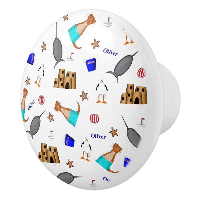 Oliver The Otter Summer Beach Vacation Pattern Keramikknauf (Rechts)