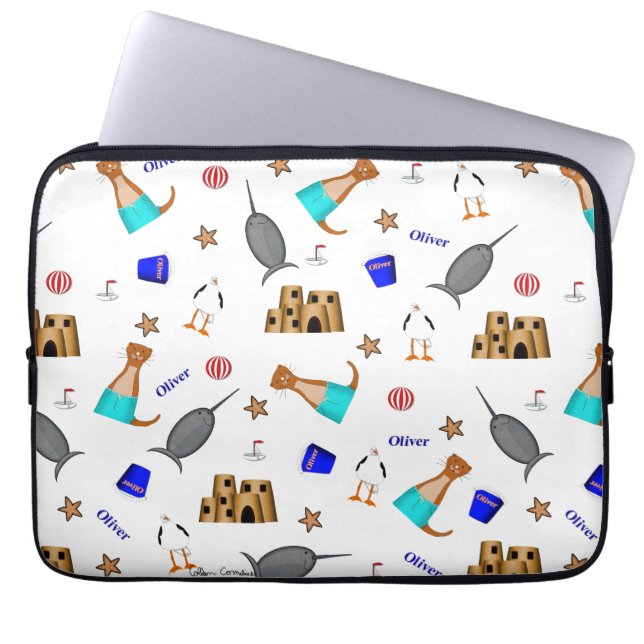 Oliver The Otter Summer Beach Vacation Pattern Laptopschutzhülle (Vorderseite)