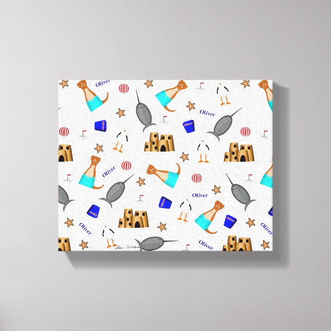 Oliver The Otter Summer Beach Vacation Pattern Leinwanddruck (Vorderseite)