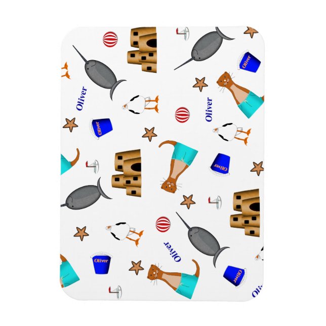 Oliver The Otter Summer Beach Vacation Pattern Magnet (Vertikal)