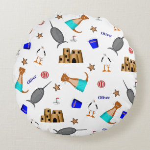 Oliver The Otter Summer Beach Vacation Pattern Rundes Kissen