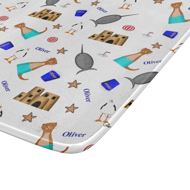 Oliver The Otter Summer Beach Vacation Pattern Schneidebrett (Ecke)