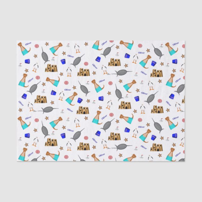 Oliver The Otter Summer Beach Vacation Pattern Seidenpapier (Vorderseite)