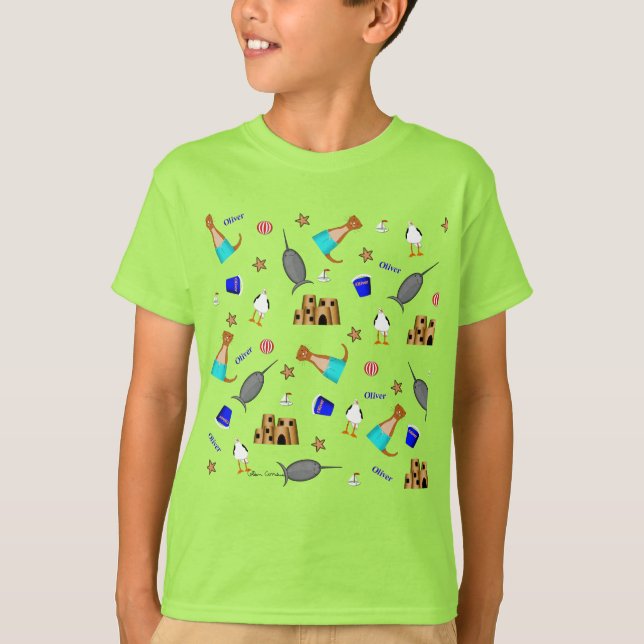 Oliver The Otter Summer Beach Vacation Pattern T-Shirt (Vorderseite)