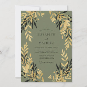 Olives Gold Laub Graue Eukalyptus-Hochzeit Einladung