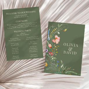 Olives Grüne Wildblumen-Wiese Hochzeitsprogramm Einladung
