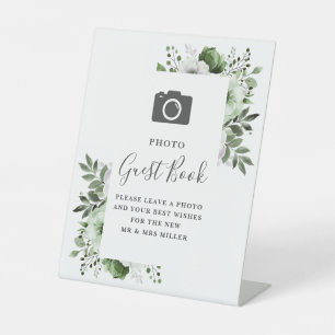 Olives grünes Blumen-Foto-Gästebuch Hochzeit Sockelschild