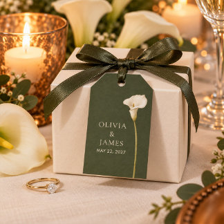 Olivesgrüne Calla-Lilien-Hochzeitsgunst-Geschenkka Geschenkanhänger