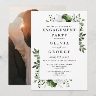 Olivesgrüne Country-Floral-Verlobungsfeier-Foto Einladung