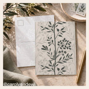 Olivesgrüne zeitlose Floralsilhouette-Kunstpostkar Postkarte