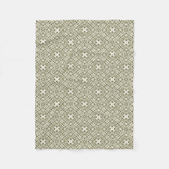 Olivfarbene Florale Gitter-Fliesblanke Fleecedecke (Vorderseite)