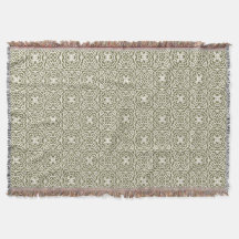 Olivfarbene Florale Gitter-Wurfdecke