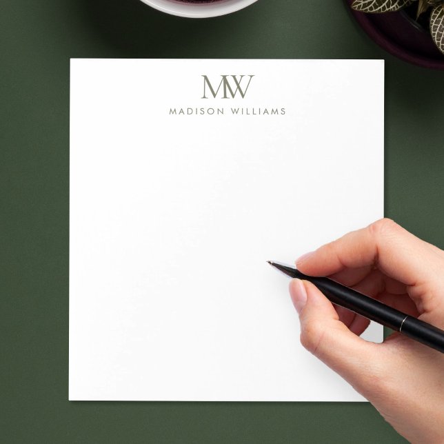 Olivgrün Einfach Elegant Modernes Monogramm Notizblock (Von Creator hochgeladen)
