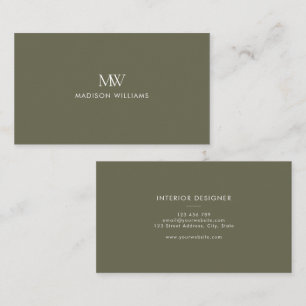 Olivgrün Einfach Elegant Modernes Monogramm Visitenkarte