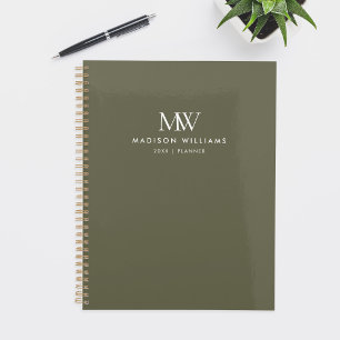 Olivgrün Einfaches Elegantes Modernes Monogramm Planer