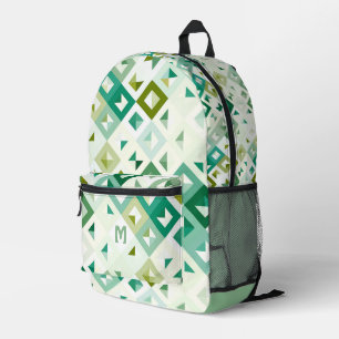Olivgrün Elfenbein Mittelalter Quadrate Muster Bedruckter Rucksack