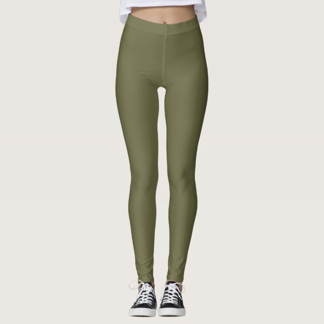 Olivgrün, erdgrün, solide Farbe drucken Leggings (Vorderseite)