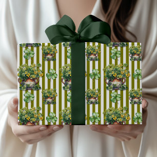 Olivgrün gestreifter Kleeblatt-Topf St. Patrick Ta Geschenkpapier