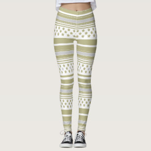 Olivgrün gestreiftes Muster mit Sternen Leggings