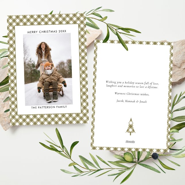 Olivgrün Gingham Karo Muster Foto Weihnachten (Von Creator hochgeladen)