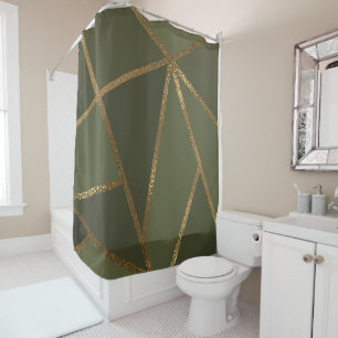Olivgrün Gold Bronze Geometrisch Glam Chic Duschvorhang