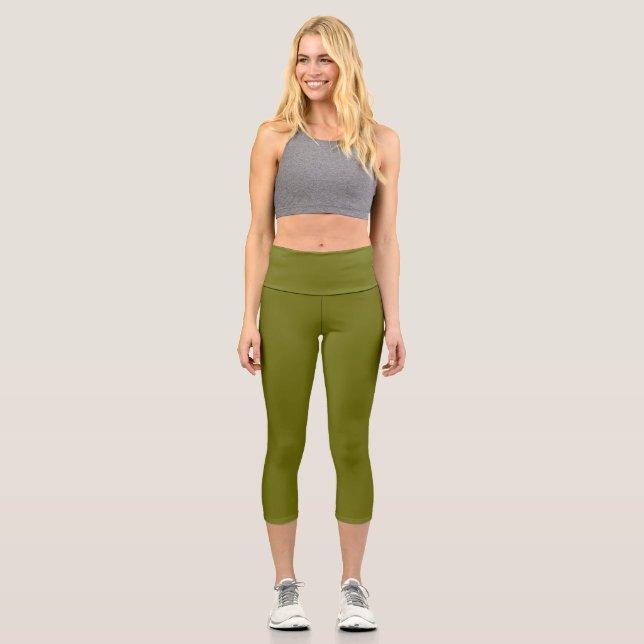 Olivgrün in fester Farbe Capri Leggings (Vorderseite)
