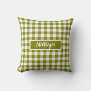 Olivgrün kariert Gingham personalisiert Kissen