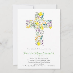 Olivgrün lila Taufe, Zwillinge Einladung