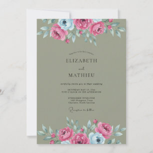 Olivgrün Magenta Cyan Petal Hochzeit Einladung