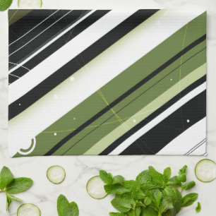 Olivgrün-Modern-Retro Streifen mit Monogramm Küchentuch