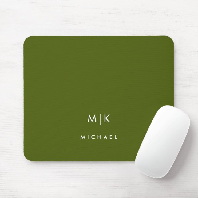 Olivgrün | Modernes Monogramm Mousepad (Mit Mouse)