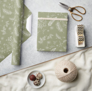 Olivgrün rustikales botanisches Blumenverpackungsp Geschenkpapier