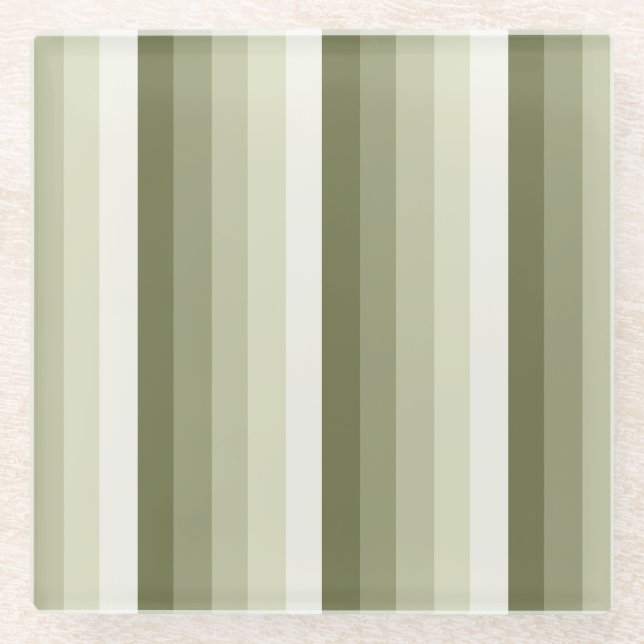 Olivgrün-Schattenstreifen Glasuntersetzer (Vorderseite)
