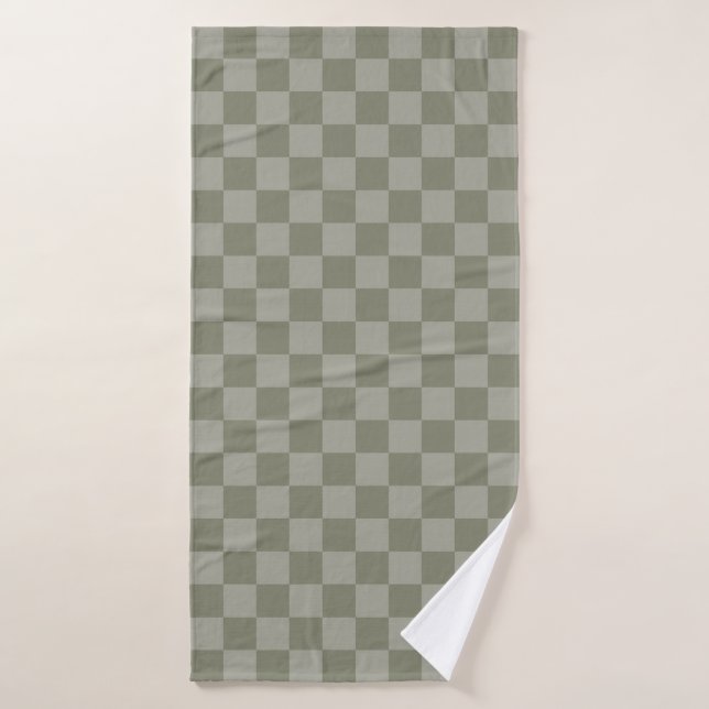 Olivgrün und Grau kariert Muster Design Badhandtuch Set (Badehandtuch)