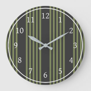 Olivgrün und Holzkohle - fünf Streifen Große Wanduhr