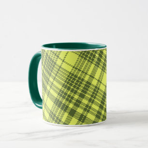 Olivgrün und Limettengelb Kariert Tartan Tasse