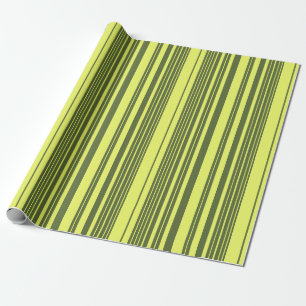 Olivgrün und Limettgelbe Streifen Geschenkpapier