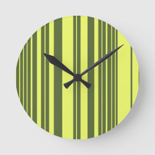 Olivgrün und Limettgelbe Streifen Runde Wanduhr