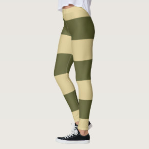 Olivgrün und Tan Streifen Leggings