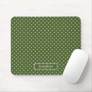 Olivgrün und weiße Tupfen mit Namen Mousepad