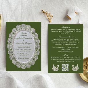 Olivgrüne All-in-One-QR-Code-Spitze Hochzeit Einladung